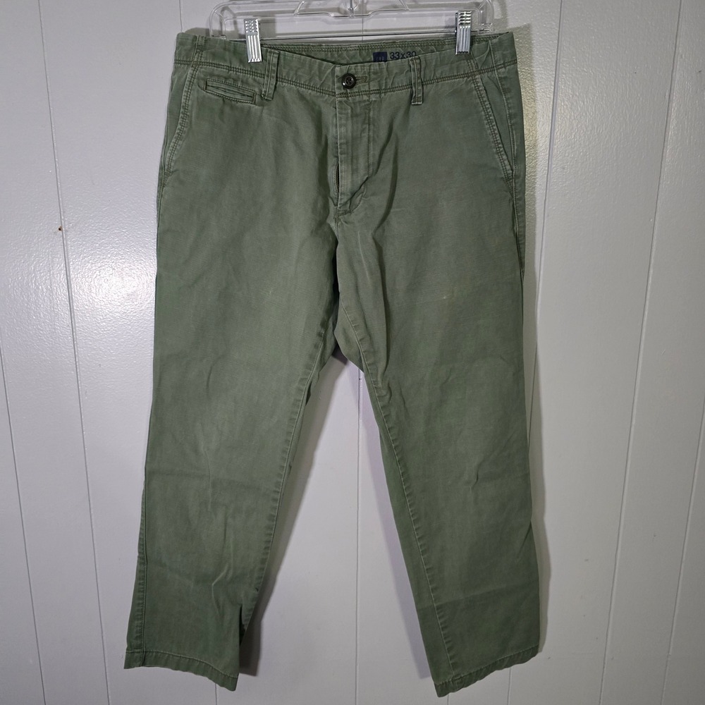 Gap Men's 33x30 Slim Fit Olive Green Chino Pants Trousers Cotton Blend